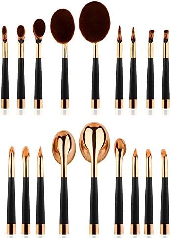 Rioradan 9 Pcs Oval Golf Toothbrush Shaped Lip Powder Blusher Foundation Eyeshadow Eyeliner Concealer Makeup Brushes Set (RoseGold)