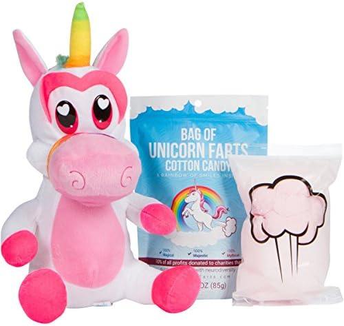 Isabella Pink Plush Unicorn Cow 11" With Bag of Unicorn Farts Cotton Candy
