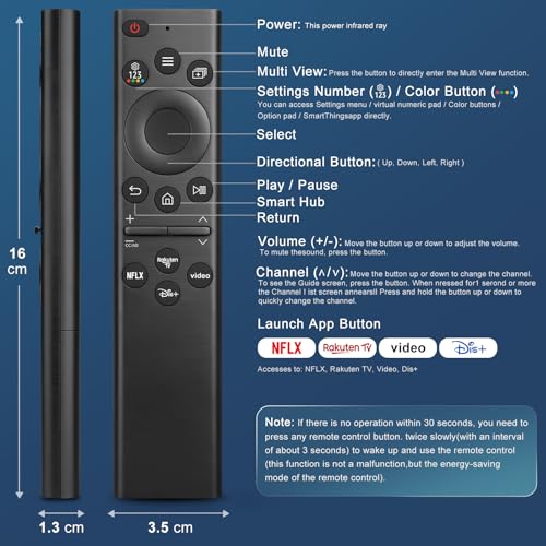 Universal Replacement Remote Control for Samsung TV - Smart Remote Control with Shortcut Buttons for Samsung TVs