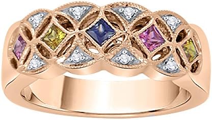 Round and Multi-Color Gemstone Fashion Ring in 14K Rose Gold (3/8 cttw) (GH-Color, VSSI-Clarity) (Size-4)