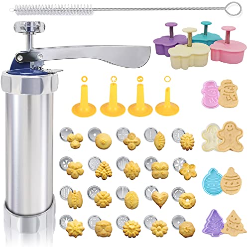 Cookie Press Mold for Baking, Stain Steel Biscuits Cutter, Manual Cookie Press Gun for Christmas