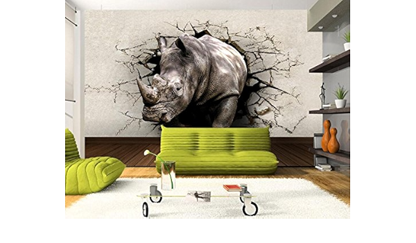 Amazon Com Xzcwwh Custom Photo 3d Wallpaper Mural Picture Wall Sticker 3d Rhino Hole In The Wall Painting 3d Wall Room Murals Wallpaper 0cm W 140cm H Tools Home Improvement