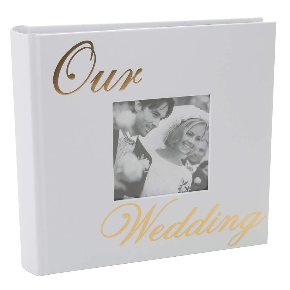 Happy Homewares Modern White Wedding Day Photo Album with Gold Foil Text - Holds 80 4x6 Pictures - Wedding Gift Idea for a Special Couple