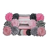 Pink & Gray - Mini DIY Headband Kit - Makes 12 Single or 6 Double Headbands - Baby Shower Headband Station - Fashion Headbands for Birthday Party & Baby Shower Games