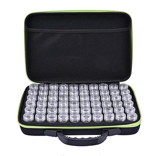 60 Slots Embroidery Diamond Storage Box,Clear Medicine Painting Accessory Case Display Holder Plastic Cross Stitch Organizer Storage Case Container Show Trays Essential Oil Bottle Box w/Zipp