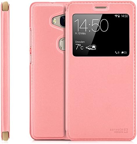 Huawei GX8 (G8) RIO-L01 / RIO-L11 Case Protector Flip Cover [Zanasta Designs] Phone Wallet / View Flip Case with Window, High Quality Premium [Slim Profile] Pink