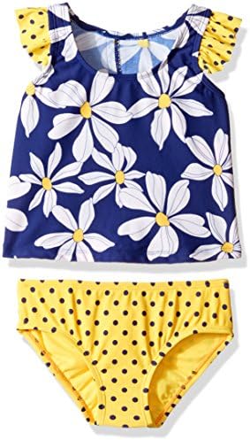 Hulu Star Little Girls' Toddler Daisy Chain Two Piece Tankini Swimsuit, Navy/Yellow, 2T