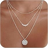 CHESKY Layered Silver Necklace for Women Trendy,Dainty Silver Plated Stackable Charm Necklace Layering Paperclip Tennis Rope Chain CZ Pendant Jewelry Set Gifts