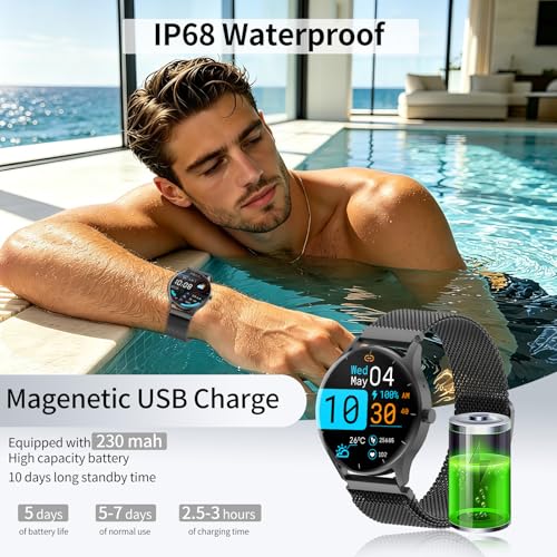 Smartwatch PEJE ZW02 com Pulseira Extra, Tela HD Touch 1.28", Chamadas Bluetooth, IP68, 123+ Modos Esportivos, Bateria 5-7 Dias, Compatível com Android e iOS, Preto com Fecho Magnético