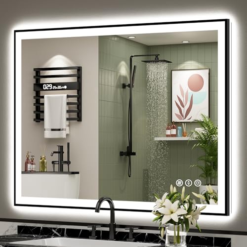 AWANDEE 48x38 LED Bathroom Mirror Black Framed