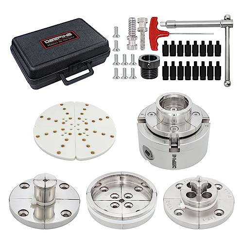 4 Inch Wood Lathe Chuck Set 1-1/4“x 8tpi Thread and 1"x8tpi Adapter, Nickel Plated Self Centering 4 Jaw Wood Turning Chuck set(5 jaws)…