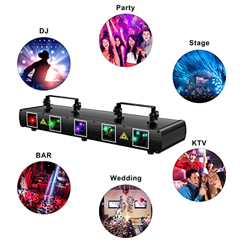 DJ Lights, U`King 5 Beam Effect Sound Activated DJ Party Lights RGBYC