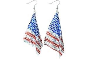 ONCOFAN American Flag Earrings for Women and Girls, Independence Day 4th of July Drop Dangle Earrings Patriotic Hook Earrings Fashion Jewelry