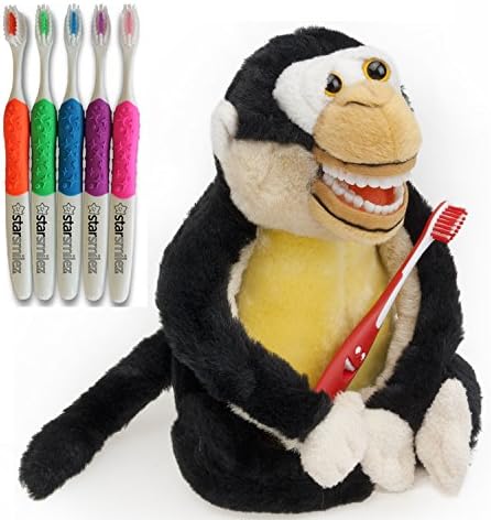 Kids Monkey Educational Plush &amp; Toothbrushes (5 Pack) (Small Mojo with 5 Toothbrushes Ages 6+)