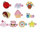 Bundle Monster 10 pc Baby Girls Multicolor Embroidered Design Soft Fabric Hair Clip Accessories - Set 2: Adorable Angel