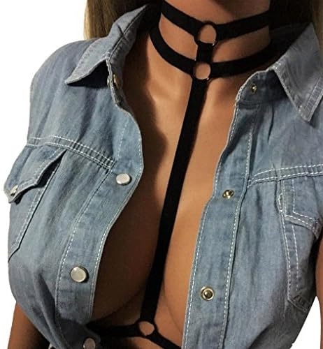 Anxinke Women Sexy Elastic Strappy Bustier Choker Neck Cage Bra Top (L)