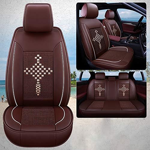 LRQHHZYQ Driver Seat Cover, Universal 3D Ice Silk Tasteless Breathable Non-Slip Cushion Fully Enclosed Seasons Protectors Pad Front Rear 5 Seat Full Cushion Suitable Hyundai Chevrolet etc, red