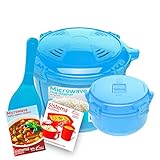 Sistema Microwave Cookware Rice Steamer Set with Lids -- Large Microwave Multicooker, Side Dish Bowl, Spoon and Recipes (BPA Free, 100% Food Safe) (Blue Set)
