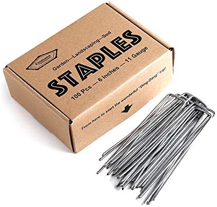 Galvanized Garden Stakes Landscape Fabric Staples-100 pack 6 inch Heavy Duty Decoration Lawn Stakes-U Steel Garden Staples for Anchoring Landscaping,Weed Barrier Fabric,Ground Cover,Garden Plant