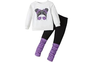 OLMRJKD Kids Toddler Girls Clothes Figure Graphic Drop Shoulder Top Pullover Spotted Print Pants Fall Winter Outfit Set