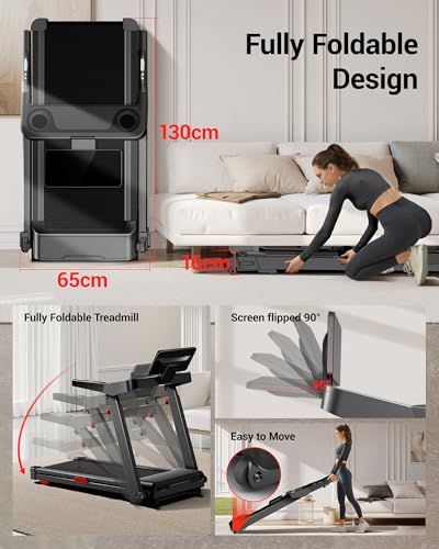 Treadmill with 20% Auto Incline 14KM/H 3.5HP Large Running Machine for Home | Full Foldable Treadmills 180KG Capacity for Heavy People Quiet Electric Jogging Running with Intelligent LED Touch Screen