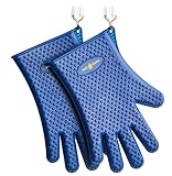 Awesome Heat Resistant Cooking Gloves In Box With 2 Hooks For Barbecue, Grill, Smoking, Kitchen, BBQ