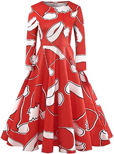 Clearance Women's Christmas Santa Claus Print Pullover Flared A Line Dress A4