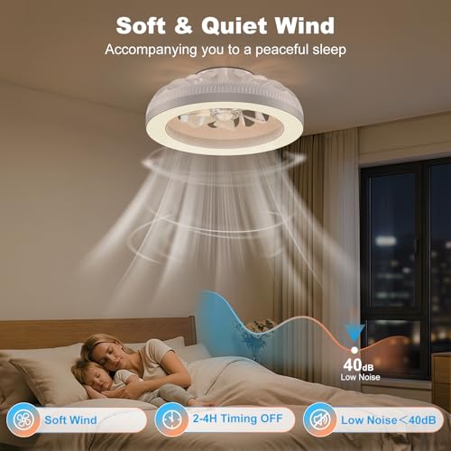 Ateroll Ceiling Fan with Light, 48CM RGB Chandelier Ceiling Fan with Remote Control, Silent Fan 6 Speeds with Timer and Memory, Reversible Fan 3000-6500K