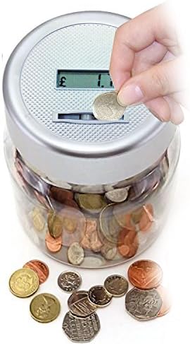 Top Home Solutions® Electronic LCD Coin Money Counting Jar Box Saving Safe Digital Piggy Bank (Silver)