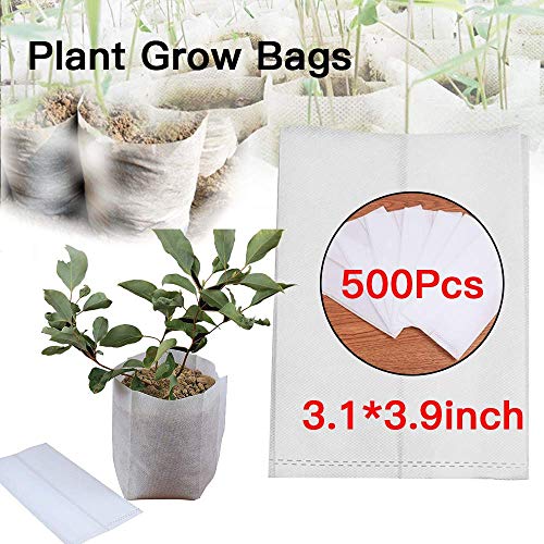 NEEDL CO 500pcs Seedling Plant Grow Bags, Biodegradable Non-Woven Nursery Bags Fabric Seeding Starting Fiber Soil Transplant Pouches Fabric Seedling Pots,Home Garden Supply 3.13.9inch