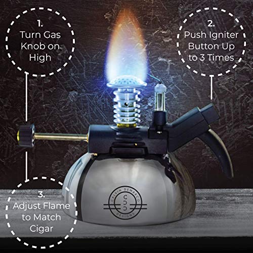 Cigar Table Top Lighter Bunsen Torch with Large Capacity Butane Fuel