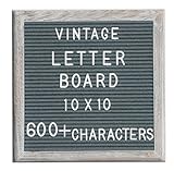 Changeable Letter Board Dark Grey Felt 10x10 Inches. Changeable Wooden Message Board Sign. White Vintage Letter Board With Large and Small Letter Sets. Distressed Wood Frame