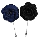 Wristchie Men's Lapel Rose Flower Handmade Boutonniere Pin for Suit Begonia (Pack of 2) (Navy Blue+Black)