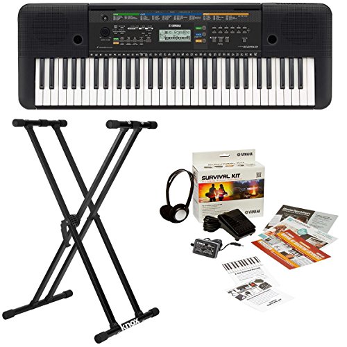 Yamaha psre253 61-key portable keyboard bundle with knox adjustab…