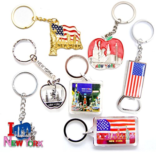 New York NYC NY Keychain Metal Key Ring Bundle Souvenir Gift Set 1 - Statue of Liberty,Empire State Building & More (Type B)