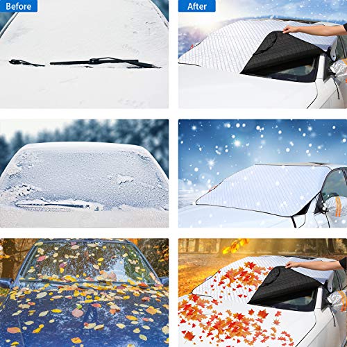 GAMURRY Windshield Cover Set for Ice and Snow for Car, Car Windshield Snow Cover Ice Removal Sun Shade for Winter Protection with Separate Rearview Mirror Cover for Most Cars, Trucks, SUVs, MPVs