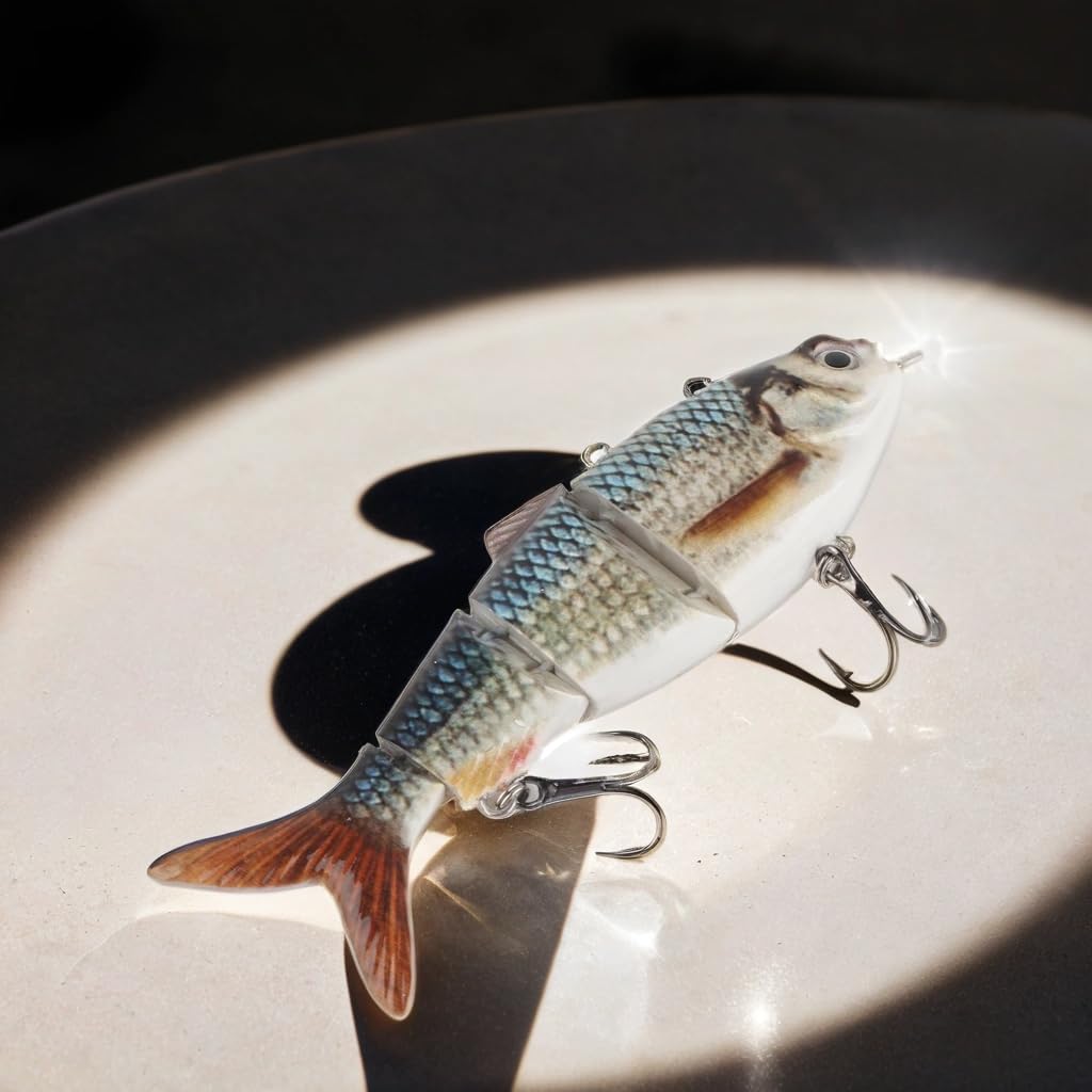 USB Rechargeable Multi-Jointed Swimbait Fishing Lure with Green LED Light for Freshwater & Saltwater Sinking Jerkbait with Live Bait Action