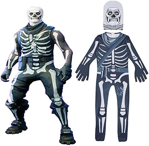peijuan921 Kid Skull Trooper Cosplay Costume-Halloween Children Ghost Face Fortnite Cosplay Clothes Jumpsuits-(Size 120-160)