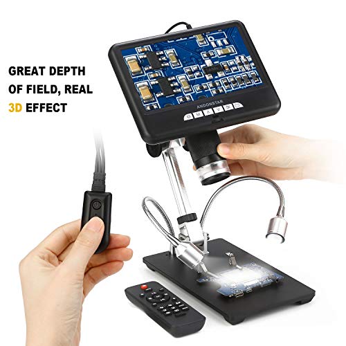 Andonstar Digital Microscope AD207 with 7 inch LCD Display and 3D Visual Effects for Circuit Board Repair