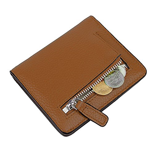 AINIMOER Small Leather Wallet for Women, Ladies Credit Card Holder RFID Blocking Women's Mini Bifold Pocket Purse, Sorrel