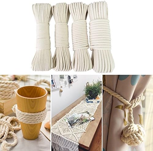Natural Twisted Cotton Rope, Handmade Decorations Natural Cotton Bohemia Macrame DIY Wall Hanging Plant Hanger Craft Making Knitting Cord Rope (8mm/50M)