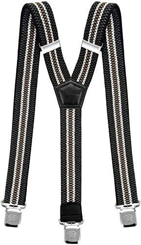 Mens Suspenders Wide Adjustable and Elastic Braces Y Shape with Very Strong Clips - Heavy Duty
