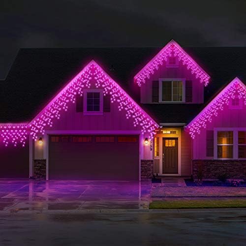 YJLWE Curtain String Light Waterproof 11ft 100 LED Fairy Light String for Wedding Christmas Party Holiday Garden Patio Bedroom Outdoor Indoor Wall Decoration Flashing Lights with 8 Modes (Pink)