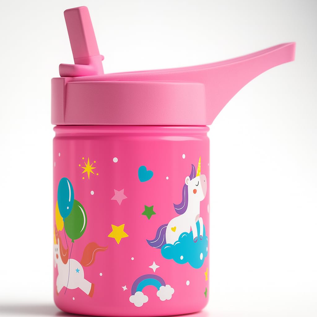 Be-Active Kids Water Bottle with straw – Kids Water Bottles Stainless Steel – Leakproof Upgraded Lid BPA Free – Childs water bottle – Childrens drink bottle Kid school girls boys (Pink)