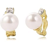 QLYOVWE Pearl Clip on Earrings for Women Freshwater Baroque Pearl Dangle Drop Earrings Non Pierced 14K Gold Plated Oval Earrings White Imitation Pearl Earrings Fashion Wedding Minimalist Jewelry