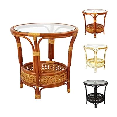 Pelangi Coffee Round Table Handmade ECO Natural Rattan Wicker with Glass Top, Colonial 51nPBdXyJDL
