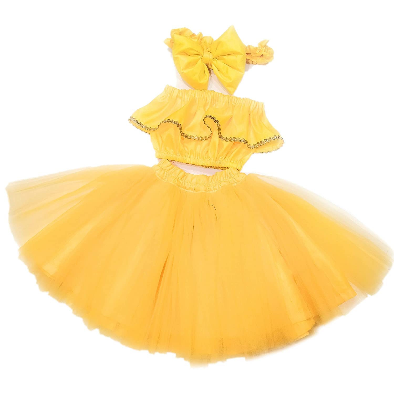 New Born Baby Yellow Tutu Crop top Skirt with Hair Band | $P (in, Age, 6 Months, 9 Months, Yellow) 1