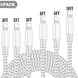 iPhone Charger, MFi Certified Cable 6Pack 3FT 3FT 3FT 6FT 6FT 10FT Extra Long Nylon Braided USB Fast Charging& Syncing Cord Compatible with iPhone/XS/XR/X/8/8Plus/7/7Plus/6S/6Plus/Pad More
