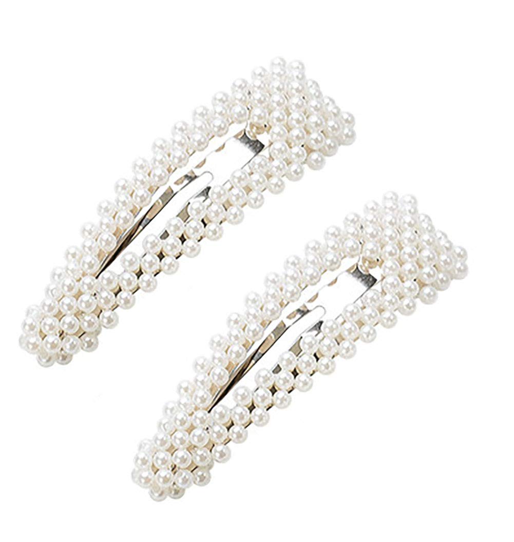 2PCS Sweet Imitation Pearl Hair Clips Hairpin Simple Fashion Alloy BB Hairgrip Hair Accessories for Girls Women (Drop-shaped, Silver)