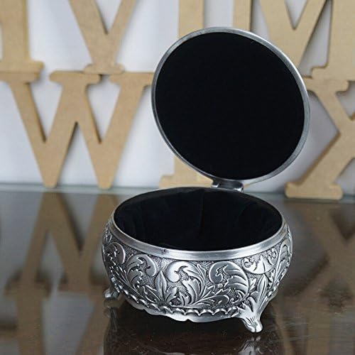 Infinite U Luxury Small Round Shape Rose Engraving Women/Girls Metal Trinket Jewellery Box Antique Silver - Image 4